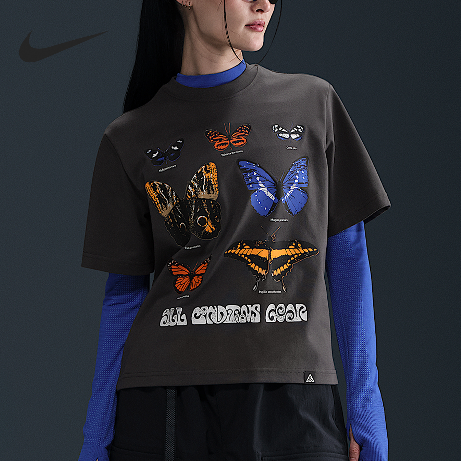 Nike/耐克正品2025女士运动圆领套头印花透气短袖HF9523-060