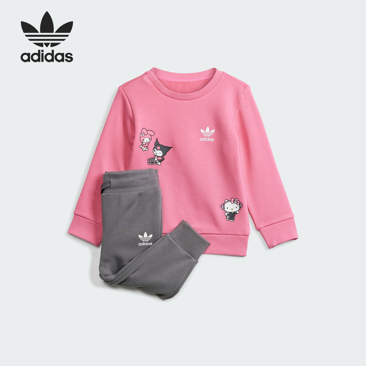 Adidas/阿迪达斯官方正品三叶草女童针织运动休闲长袖套装IT7916