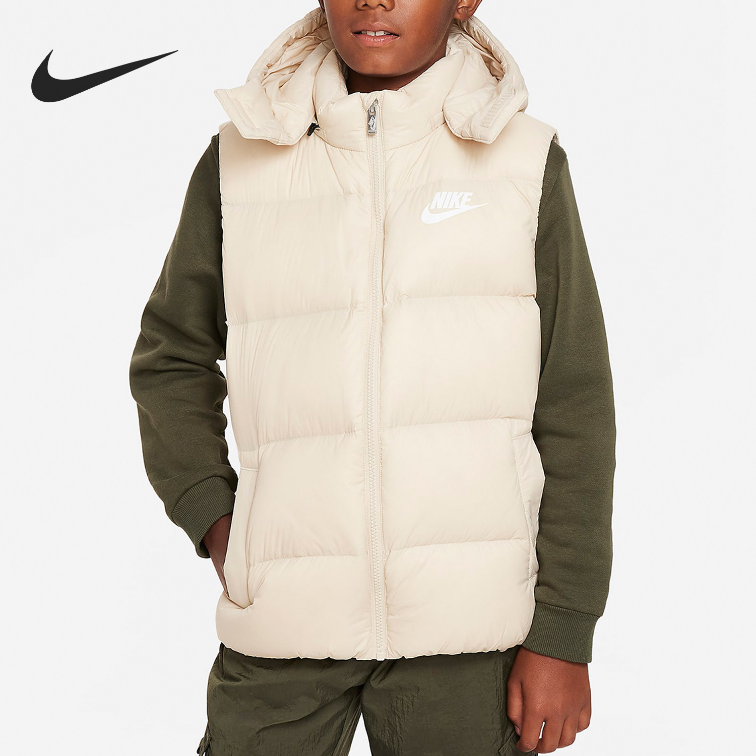 Nike/耐克官方正品当季新款大童保暖连帽运动羽绒马甲DZ9728