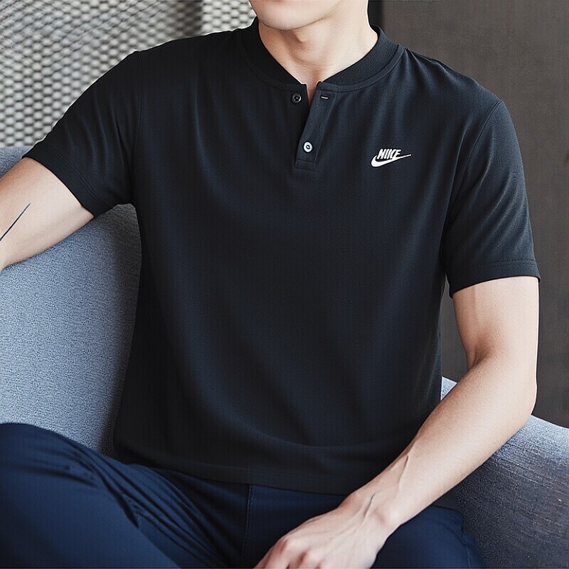 Nike耐克圆领POLO衫正品亨利衫男子短袖纯棉T恤夏季新款运动上衣
