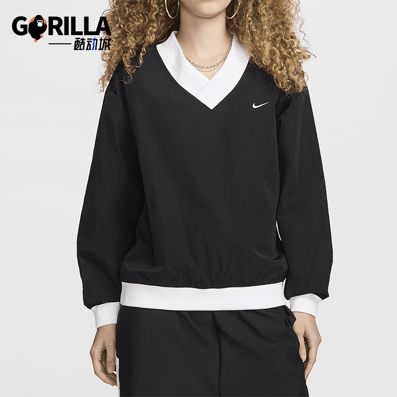 Nike/耐克正品Sportswear女士运动V领宽松休闲套头卫衣FV7649-010
