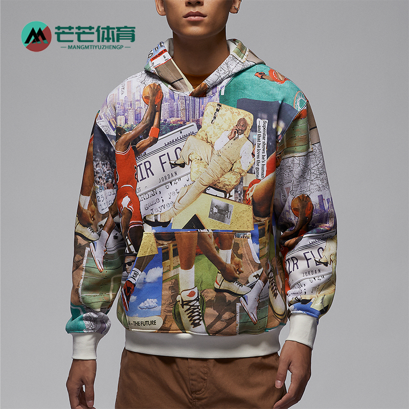 Nike/耐克正品JORDAN男士印花加绒连帽卫衣套头衫FV7298-133