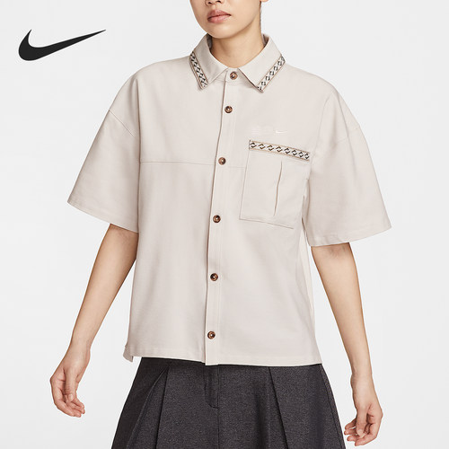 Nike/耐克正品Oversize女士宽大翻领网球经典刺绣短袖HJ0350-072