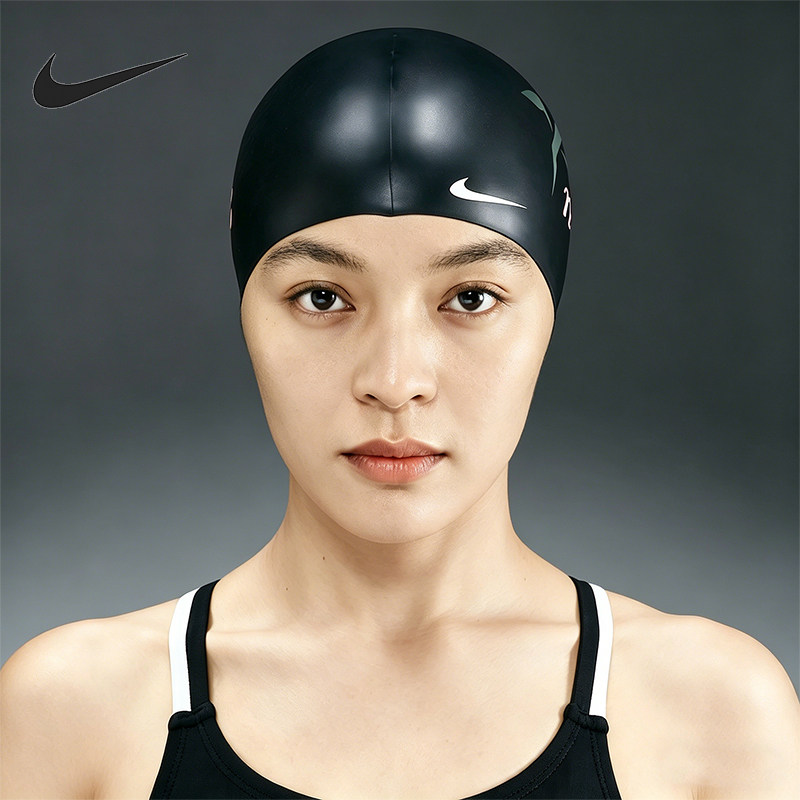 Nike/耐克正品Swim硅胶泳帽新款男黑白色经典游泳帽IQ7840-010