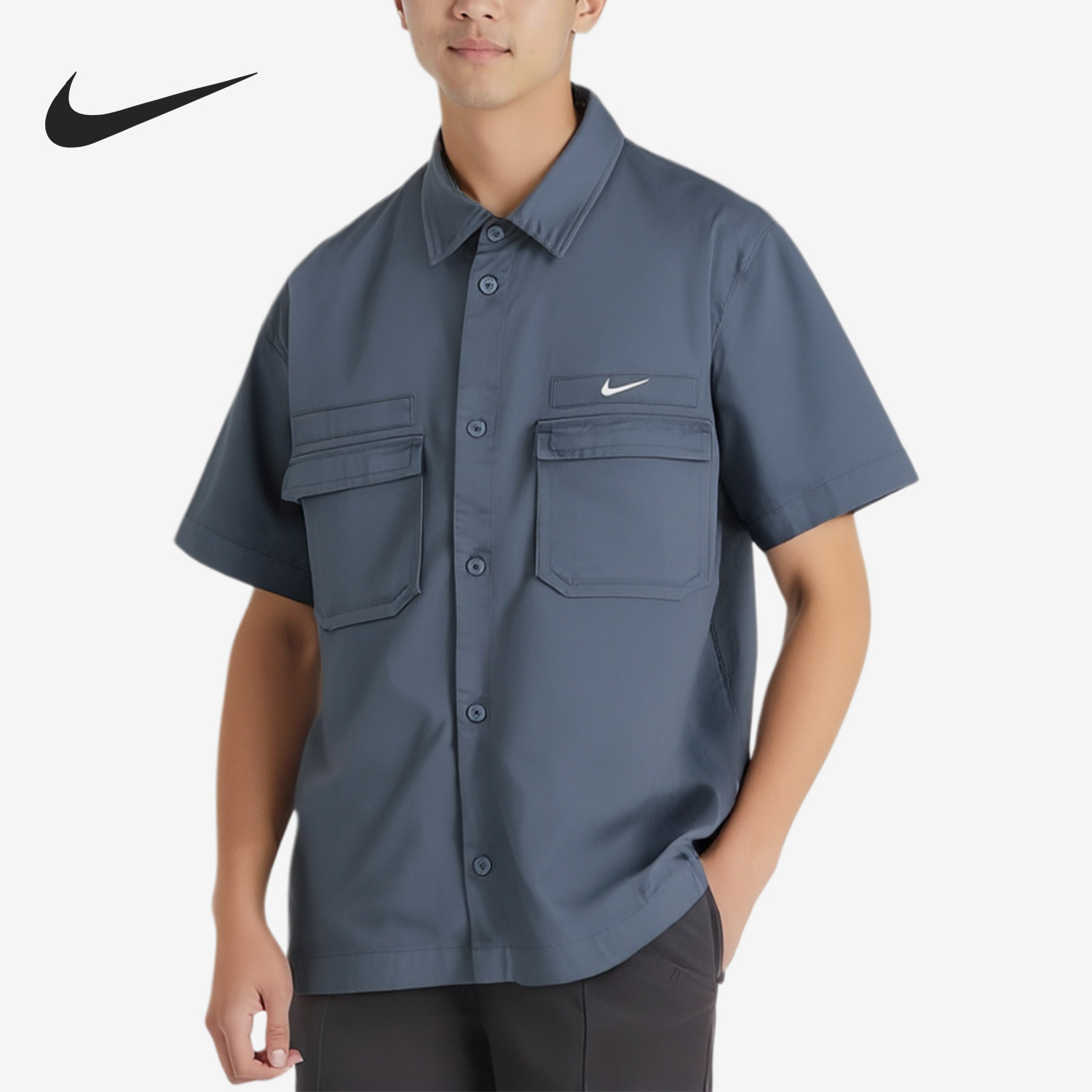 Nike/耐克正品新款男蓝灰色训练轻薄经典凉爽短袖衬衫DX3341-491