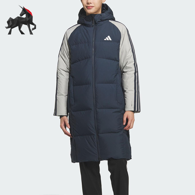 Adidas/阿迪达斯正品3S CB Long Down男士连帽长款羽绒服KQ5494