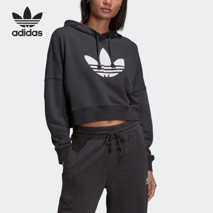 Adidas/阿迪达斯正品三叶草高腰女子运动连帽套头卫衣HU1609