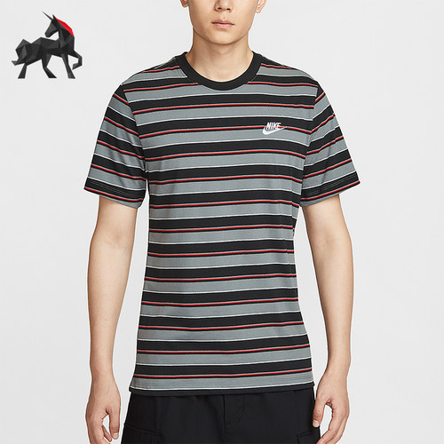 Nike/耐克正品夏季男士休闲条纹柔软透气经典运动短袖HJ0551-011