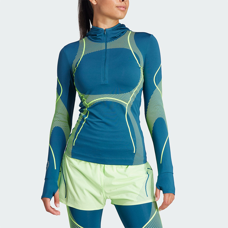 Adidas/阿迪达斯正品新款女士半拉链紧身连帽套头卫衣IT9050