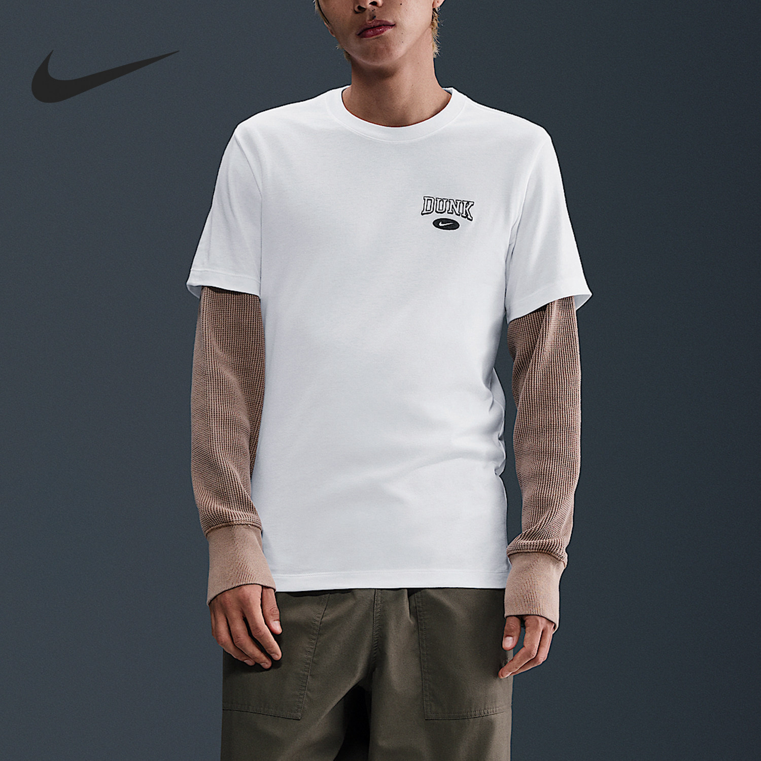 Nike/耐克官方正品舒适男士针织刺绣字母透气运动短袖HJ0773-100