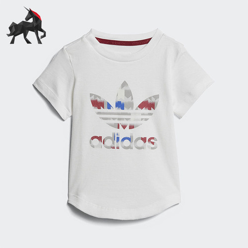 Adidas/阿迪达斯正品2025婴童休闲圆领透气运动印花短袖T恤CE4370