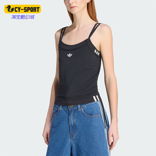 Adidas/阿迪达斯正品三叶草女士运动针织修身吊带背心T恤KW4524
