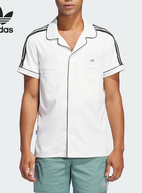 Adidas/阿迪达斯官方正品三叶草男女同款休闲翻领短袖衬衫IY8685