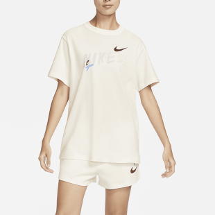 Nike/耐克正品新款女士运动休闲宽松圆领印花短袖T恤FJ7714-133