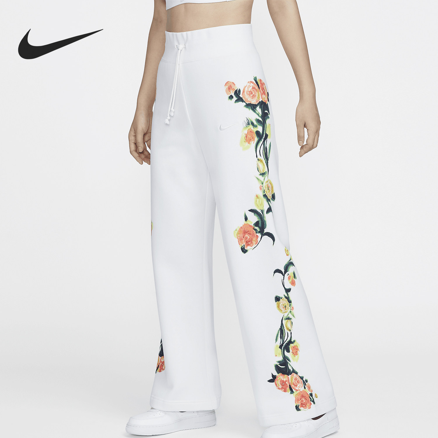 Nike/耐克正品秋季新款女加绒高腰阔腿简约印花运动裤HF4693-133