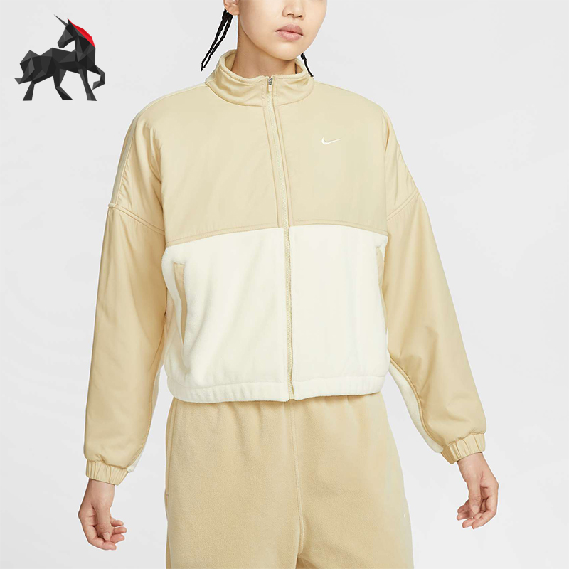 耐克女士拼接保暖立领宽松外套