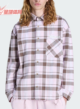 Adidas/阿迪达斯正品三叶草男士休闲翻领网格运动长袖衬衫KG6452