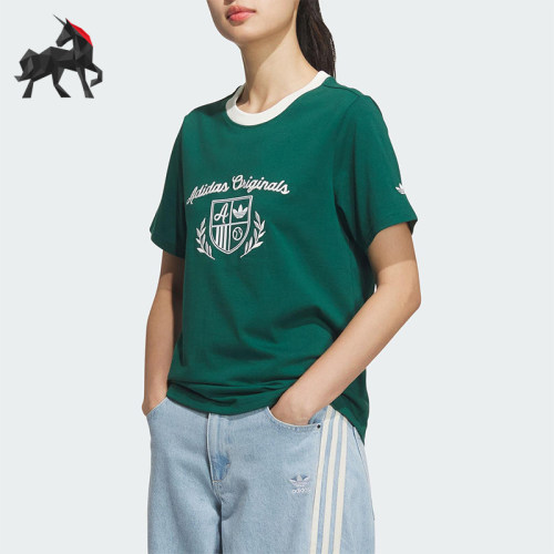 Adidas/阿迪达斯正品三叶草女士经典印花圆领运动短袖T恤JM8010