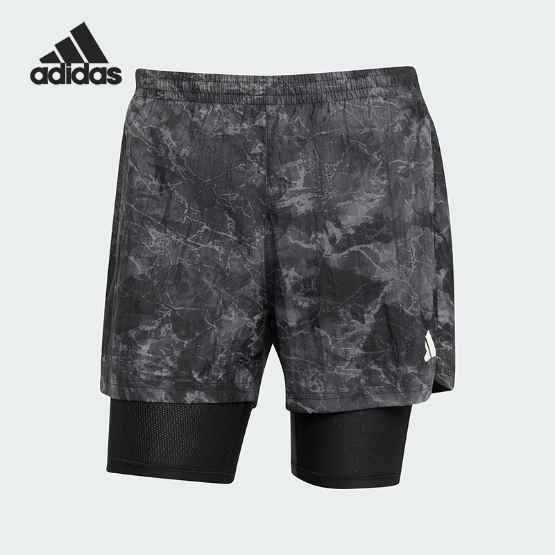 Adidas/阿迪达斯正品2025夏季款男士透气跑步二合一短裤JN9680