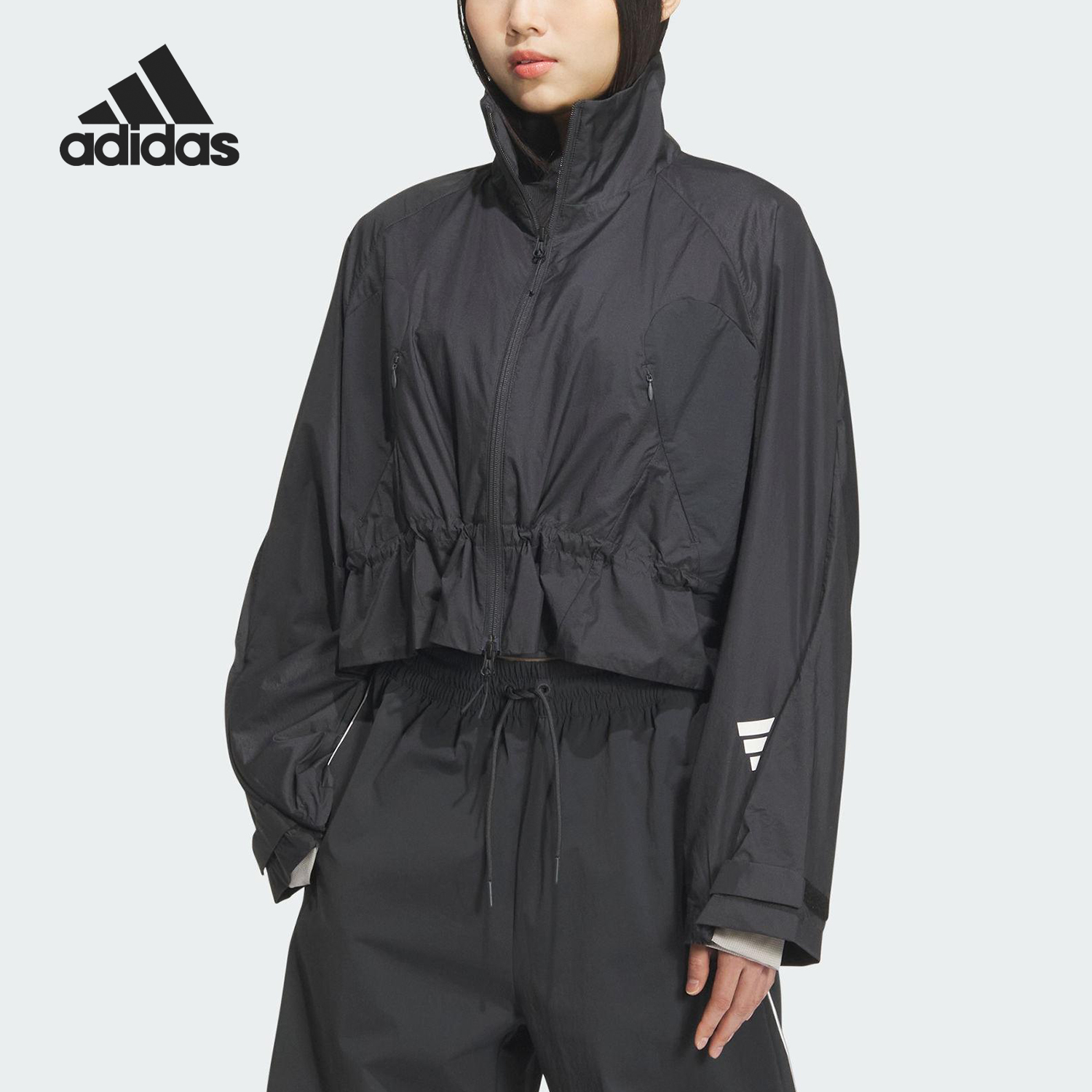 阿迪达斯女士高领短款休闲外套