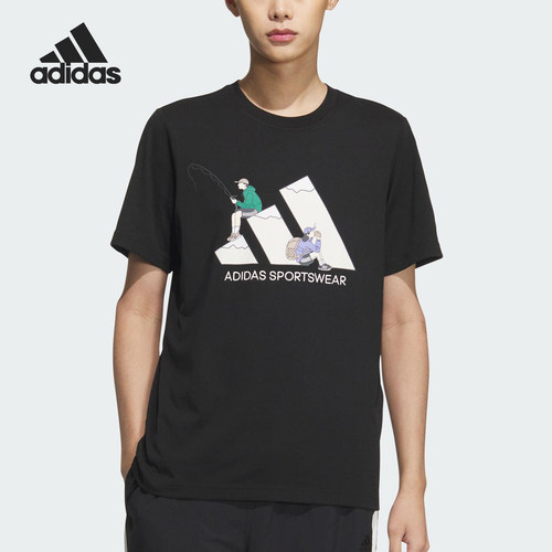 Adidas/阿迪达斯正品2025新款男女休闲图案透气圆领短袖T恤KB7748