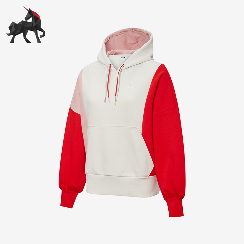 Puma/彪马正品春季女士拼接休闲运动针织连帽卫衣532184-05