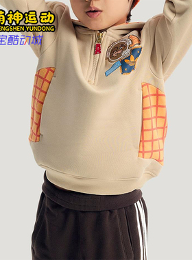Adidas/阿迪达斯正品三叶草新款儿童米白橙色经典连帽卫衣KS3168