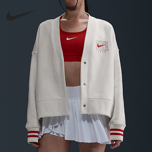 Nike/耐克正品2025冬季款女士V领休闲经典刺绣针织外套HJ0947-133