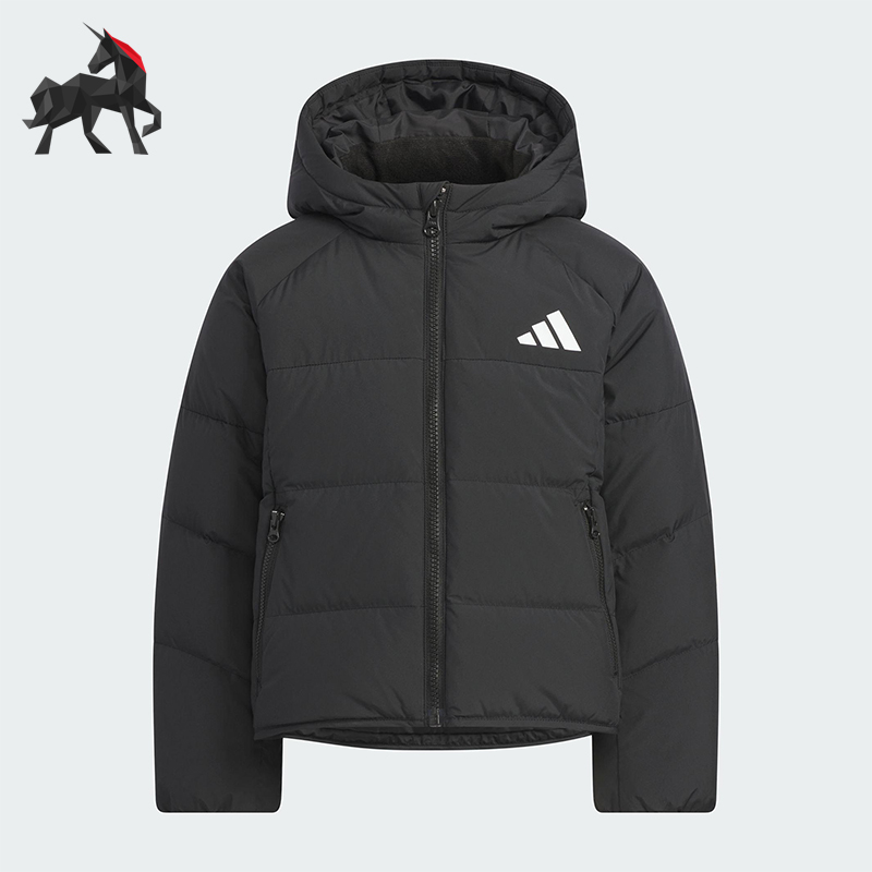 Adidas/阿迪达斯正品冬季儿童拉链保暖运动休闲连帽羽绒服KG5497