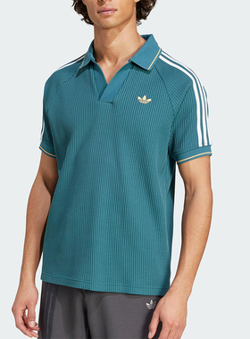 Adidas/阿迪达斯正品2025三叶草男士经典复古华夫格POLO衫KC0691