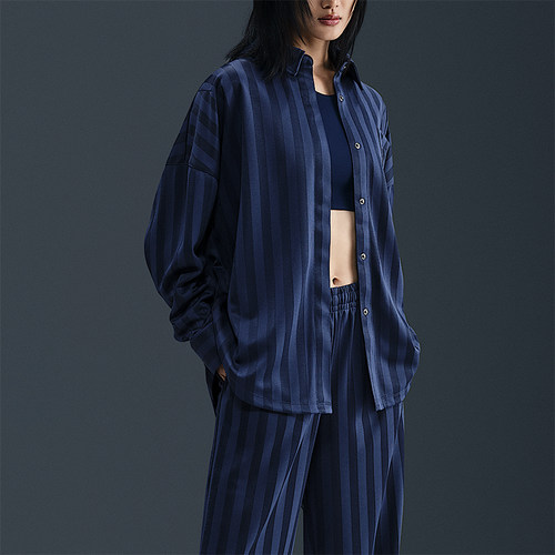 Nike/耐克正品Sportswear女士休闲条纹宽松耐穿衬衫HV1957-410