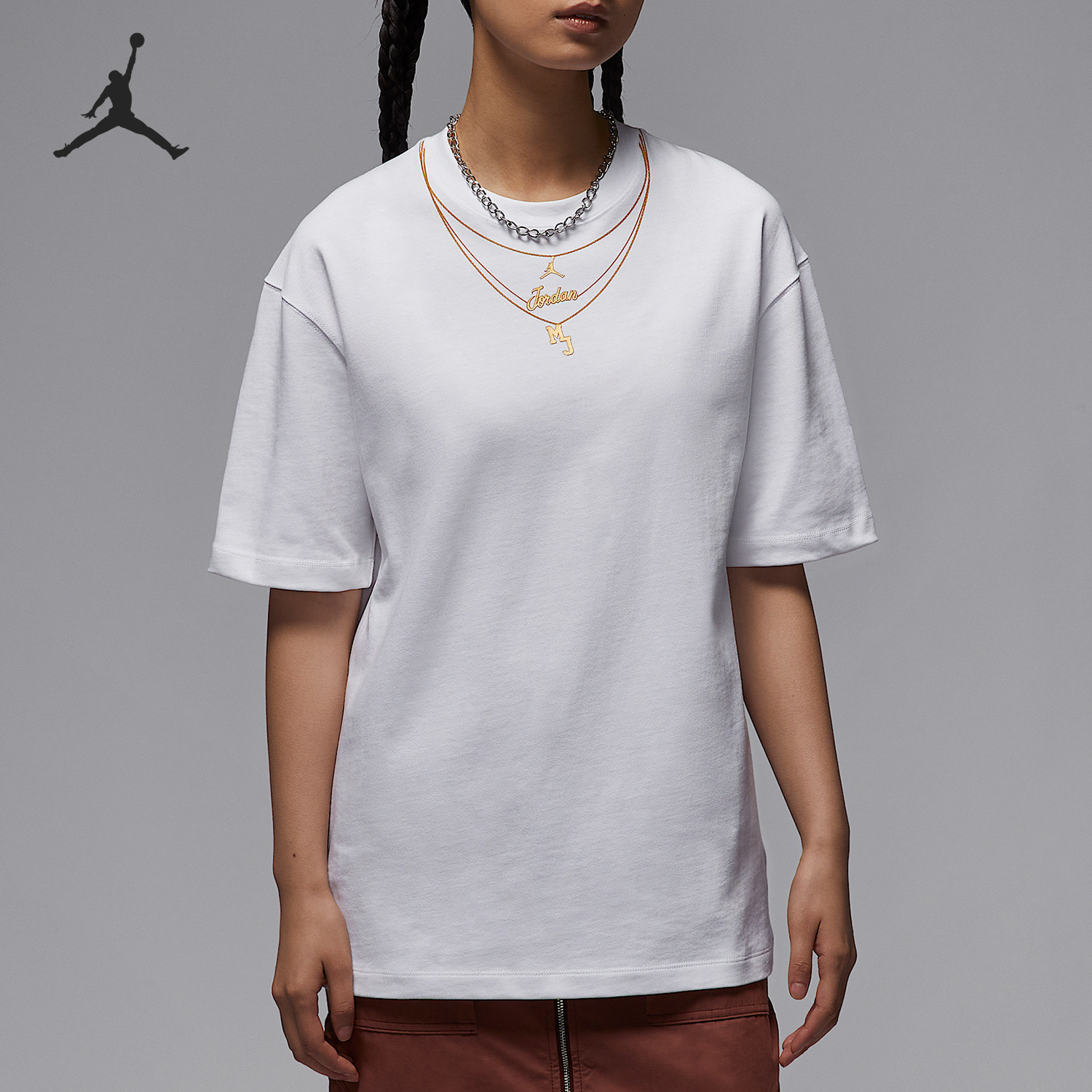 Nike/耐克正品JORDAN女士宽松项链图案简约经典短袖IH0834-100