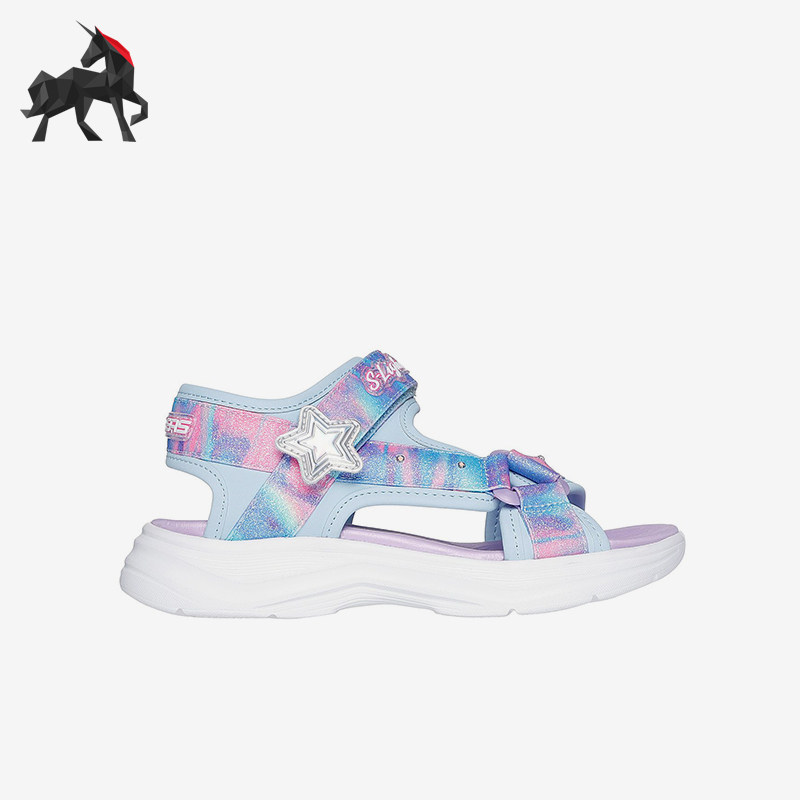 Skechers/斯凯奇正品夏季女童休闲简约透气耐磨搭扣露趾凉鞋