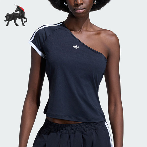 Adidas/阿迪达斯正品三叶草女士露肩斜肩修身休闲T恤KY5180
