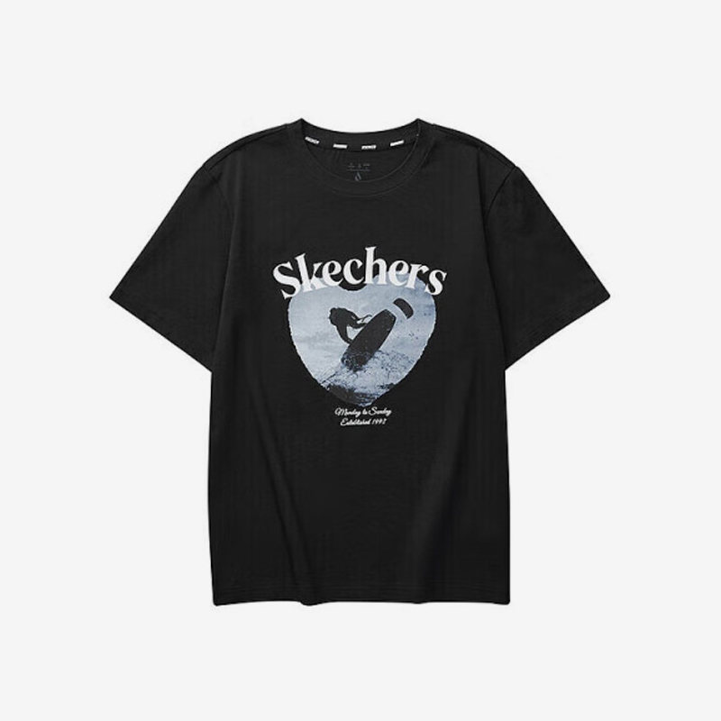 Skechers/斯凯奇正品夏季新款男女时尚透气休闲印花针织短袖