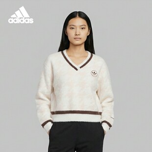 Adidas/阿迪达斯正品三叶草女士V领复古针织耐穿套头衫KC2687