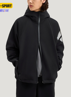Adidas/阿迪达斯正品2026男士拉链休闲宽松连帽针织夹克KG0739