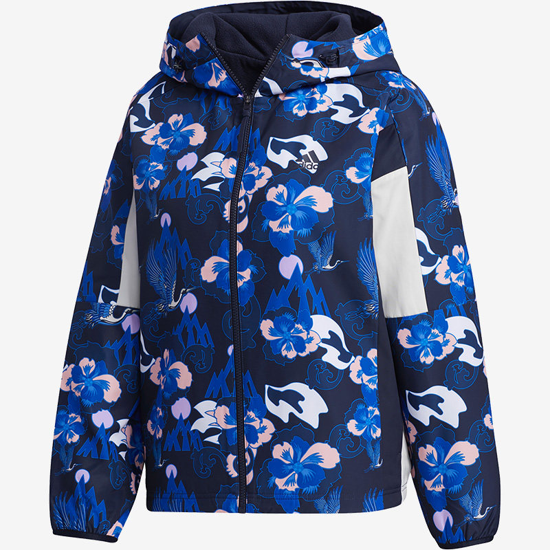 Adidas/阿迪达斯正品新款女子印花运动服休闲连帽夹克外套GT6488