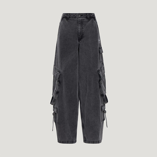 经典 Adidas 阿迪达斯正品 三叶草女士多口袋工装 KU9535 牛仔运动裤