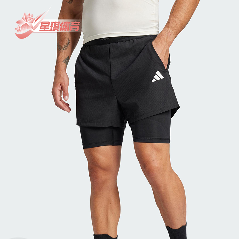 Adidas/阿迪达斯正品2025男士透气二合一跑步经典运动短裤JE5665