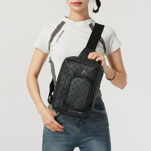 Jordan跑步骑行单肩包Nike耐克皮面防水斜挎包男女运动包手机胸包