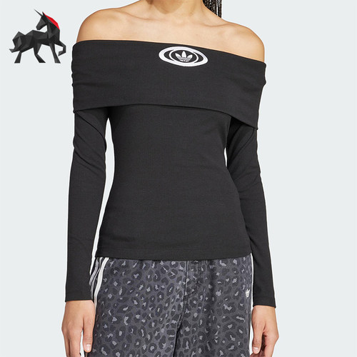Adidas/阿迪达斯正品三叶草新款女士透气修身一字露肩长袖KA2690