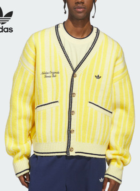 Adidas/阿迪达斯正品三叶草男士日常条纹针织开衫外套JZ0499