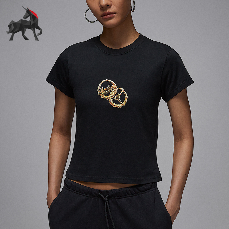 Nike/耐克正品JORDAN女士透气修身圆领休闲印花短袖IH2386-010