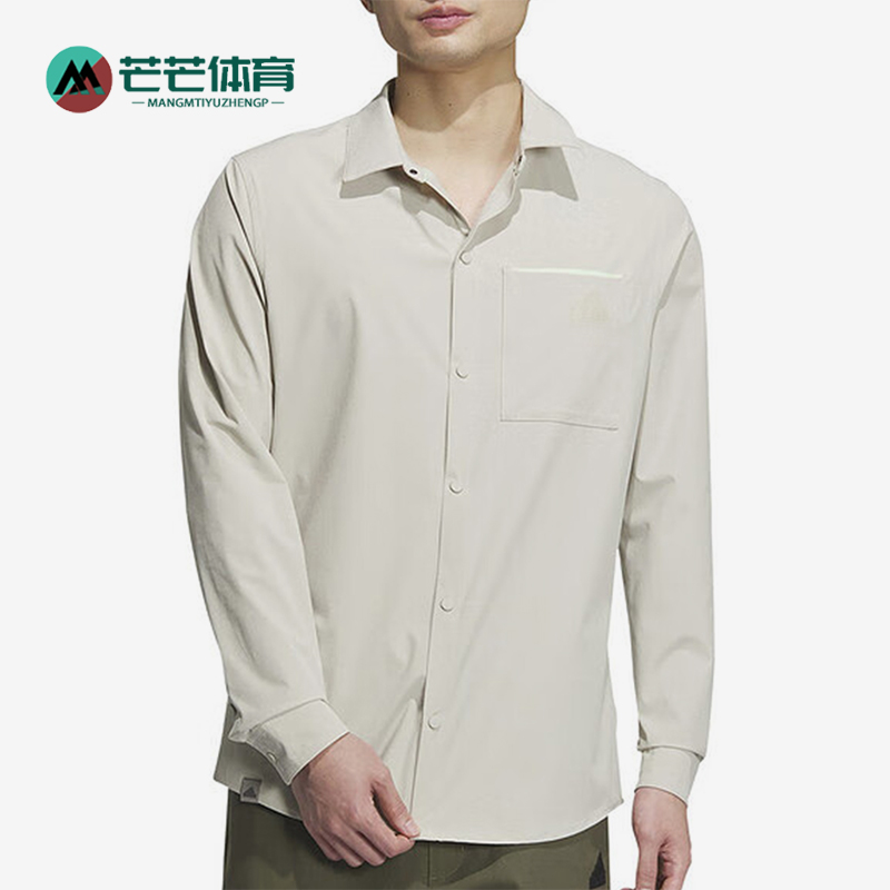 阿迪达斯男士休闲翻领长袖衬衫