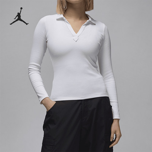耐克女士针织罗纹V领透气长袖