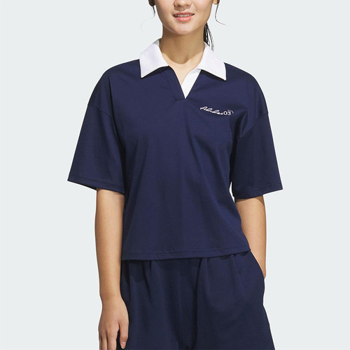 Adidas/阿迪达斯正品2025夏款女士短款经典翻领休闲短袖T恤JZ5845