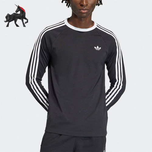Adidas/阿迪达斯正品三叶草新款男黑白色亲肤经典长袖T恤KE3546