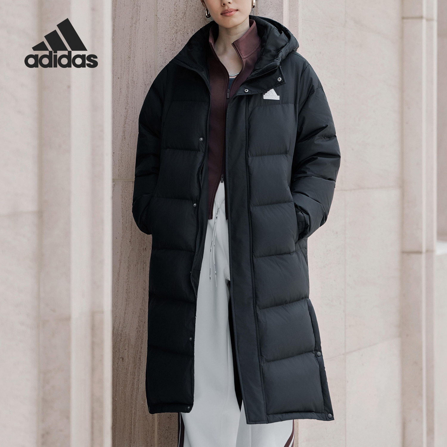 阿迪达斯男女保暖连帽羽绒服