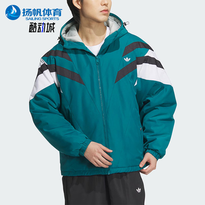 阿迪达斯男士连帽拼接保暖棉服